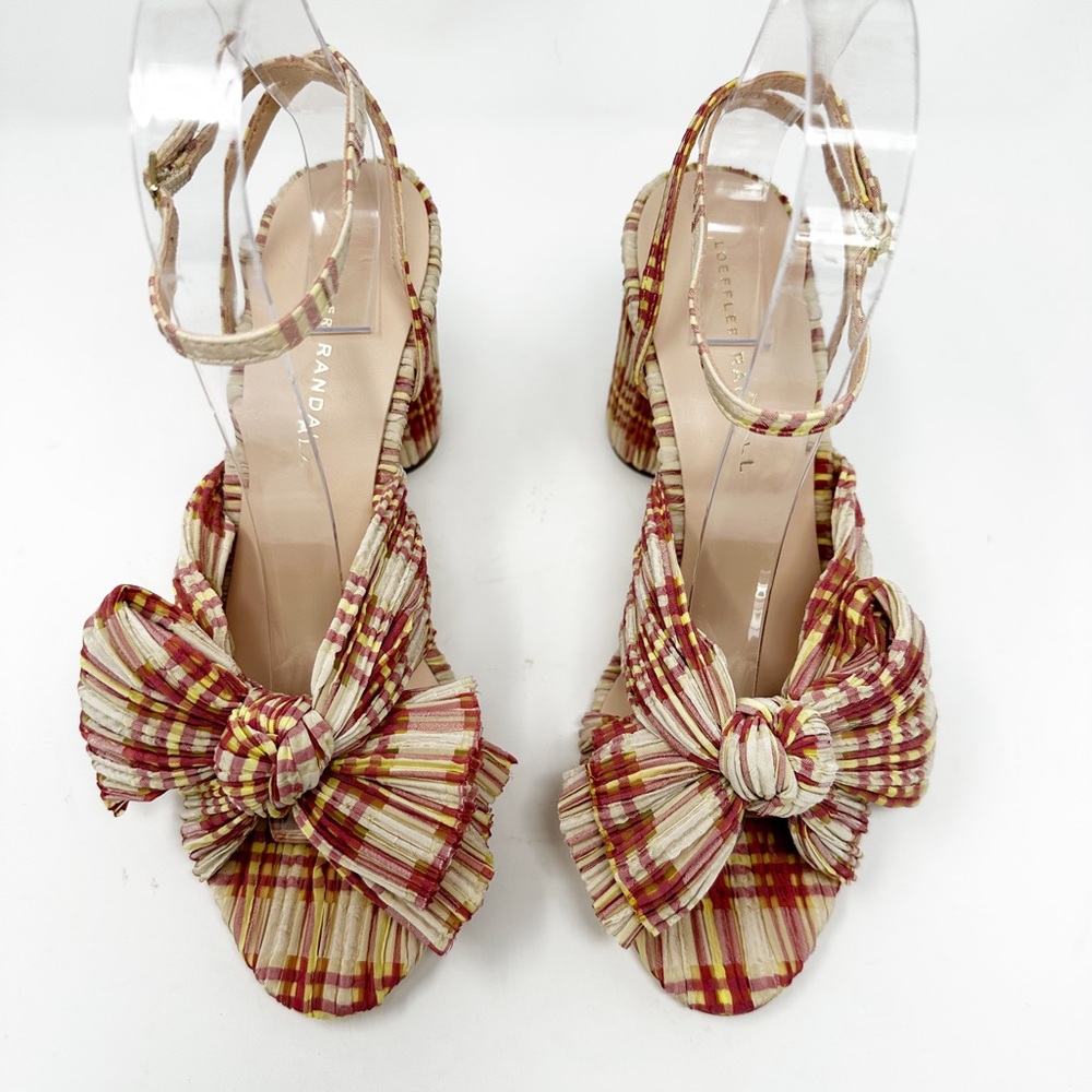 Loeffler Randall Camellia Bow Heel In Cranberry Plaid US 8 - Picture 6 of 15